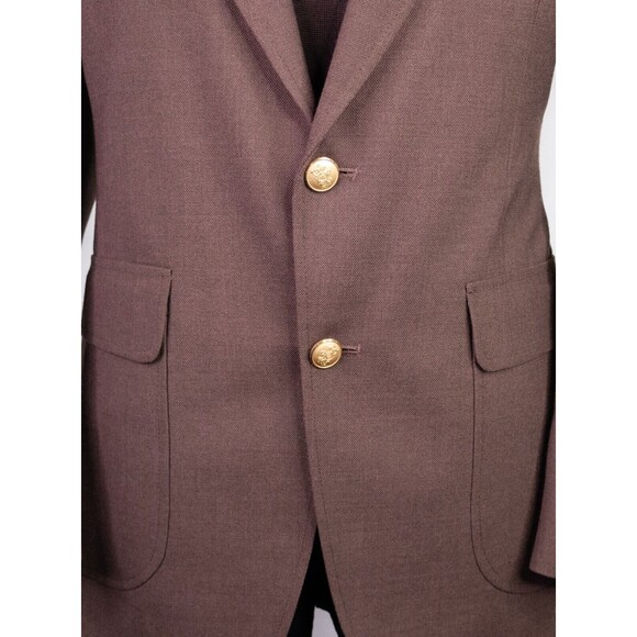Stafford Two Gold Tone Button Blazer Jacket Brown 41R Sport Coat Solid Wool - Picture 3 of 14
